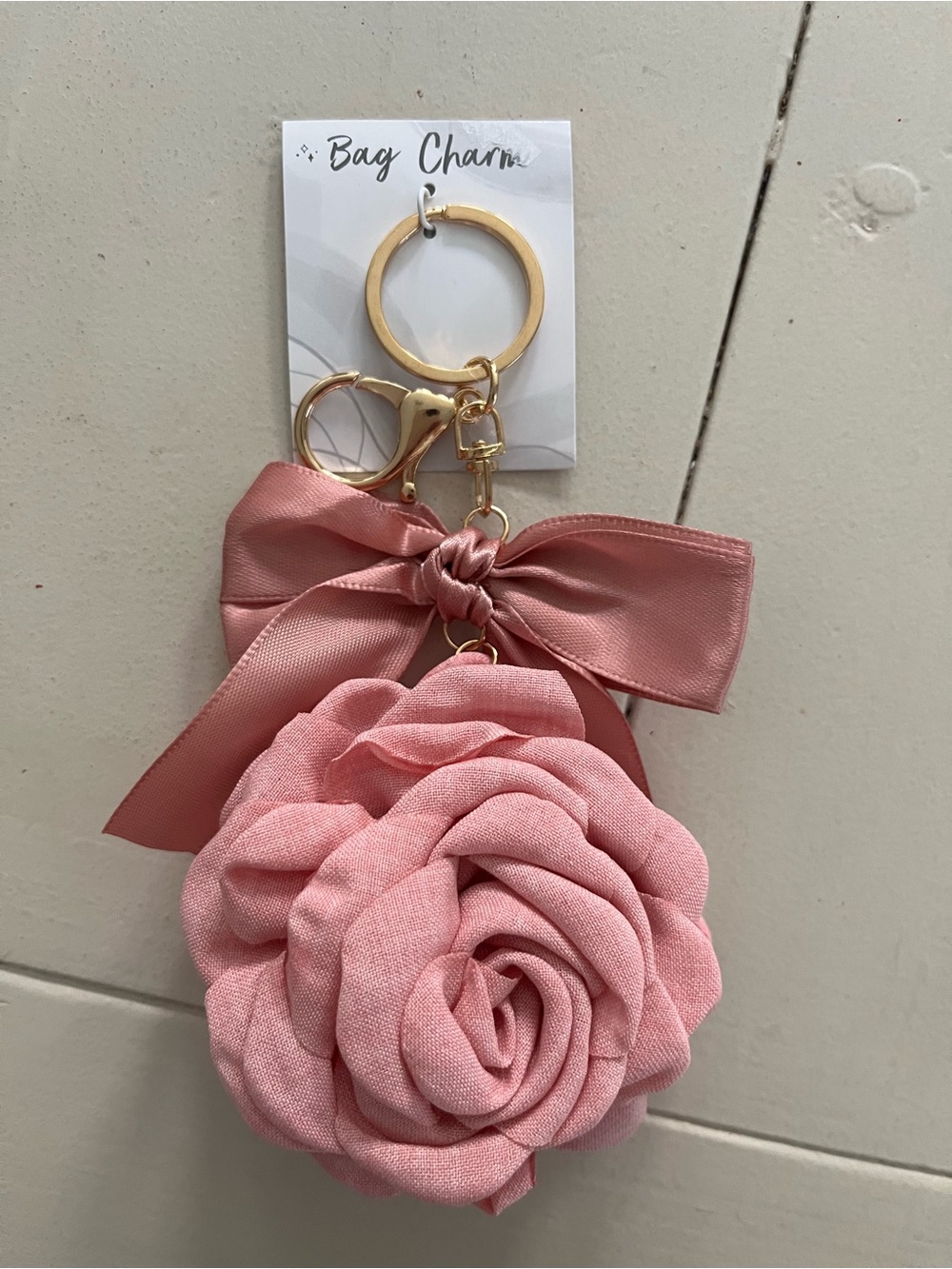 Pink Rose Bow Keychain Bag Charm